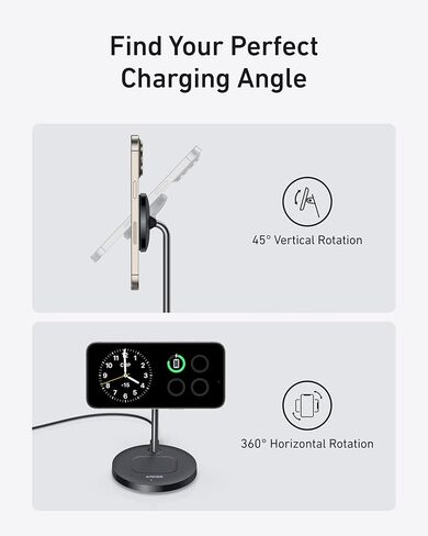 Anker MagSafe Compatible MagGo Charger Stand, iPhone 16 Wireless Charger, 2-in-1 Charging Station, Qi2 Certified 15W Wireless Charger Stand, for iPhone 16/15/14/13/12, AirPods Pro (No AC Adapter) in Saudi Arabia