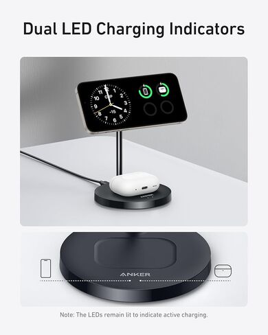 Anker MagSafe Compatible MagGo Charger Stand, iPhone 16 Wireless Charger, 2-in-1 Charging Station, Qi2 Certified 15W Wireless Charger Stand, for iPhone 16/15/14/13/12, AirPods Pro (No AC Adapter) in Saudi Arabia