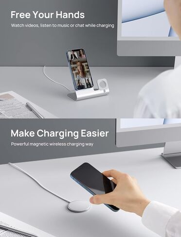 JSAUX Charger for iPhone 17 Magsafe Wireless Charging, Compatible with iPhone 17 Air Pro Max/16/15/14/13/12 Series, Magnetic Mag Safe Charging Pad, Aluminum Alloy, USB & USB C Dual Ports - Blue in Kuwait