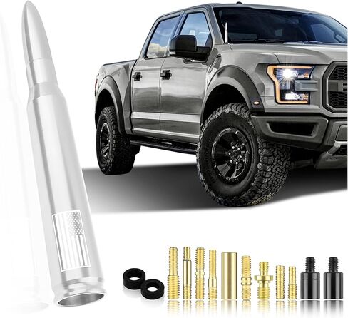 Car Bullet Antenna,Truck Exterior Decoration Accessories Car Vehicle Replacement Antenna Conpatible with Ford F150 RAM 1500 GMC Heavy Duty Pickup Trucks Accessories (New Upgrade Silver-U.S. Flag)… in Kuwait