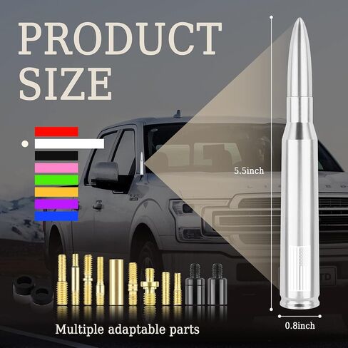 Car Bullet Antenna,Truck Exterior Decoration Accessories Car Vehicle Replacement Antenna Conpatible with Ford F150 RAM 1500 GMC Heavy Duty Pickup Trucks Accessories (New Upgrade Silver-U.S. Flag)… in Kuwait