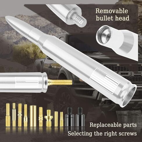 Car Bullet Antenna,Truck Exterior Decoration Accessories Car Vehicle Replacement Antenna Conpatible with Ford F150 RAM 1500 GMC Heavy Duty Pickup Trucks Accessories (New Upgrade Silver-U.S. Flag)… in Kuwait