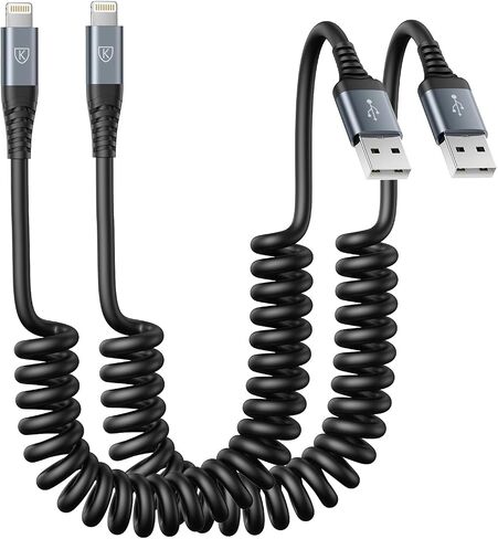 Coiled Lightning Cable, iPhone Charger Cable 3FT for Car, 2 Pack [Apple MFi Certified] 3 Feet Lightning Cord Compatible with iPhone14/13/12/11 Pro Max/XS MAX/XR/XS/X/8/7/Plus/6S iPad/iPod- Black in Kuwait