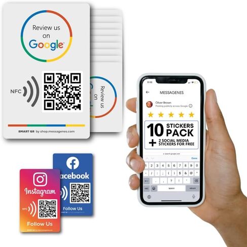 Reusable Review Tap Sticker for Google Reviews - 1-Sticker - QR & Tap NFC Sticker - Review Us on Google Tap Sticker - iPhone & Android - Boost My Reviews Sticker - Set Up at Home | by MESSAGENES in Kuwait