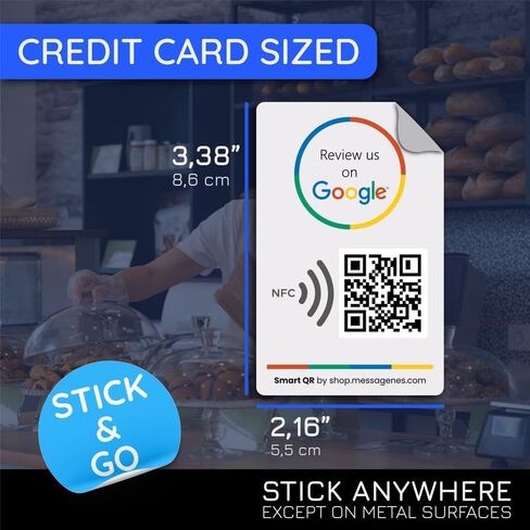 Reusable Review Tap Sticker for Google Reviews - 1-Sticker - QR & Tap NFC Sticker - Review Us on Google Tap Sticker - iPhone & Android - Boost My Reviews Sticker - Set Up at Home | by MESSAGENES in Kuwait