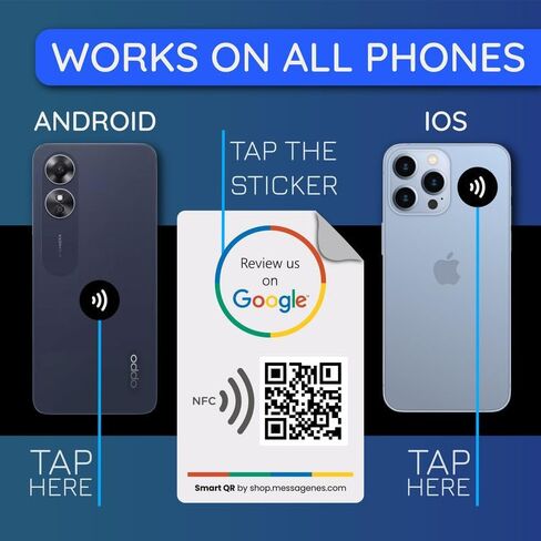 Reusable Review Tap Sticker for Google Reviews - 1-Sticker - QR & Tap NFC Sticker - Review Us on Google Tap Sticker - iPhone & Android - Boost My Reviews Sticker - Set Up at Home | by MESSAGENES in Kuwait
