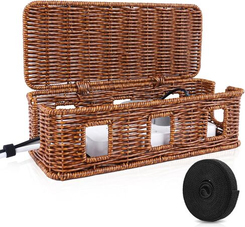 Cable Management Box, Floor Outlet Hider, Handwoven Imitation Rattan Cord Hider Organizer Box, Cable Hiding Box (Walnut, S) in Saudi Arabia