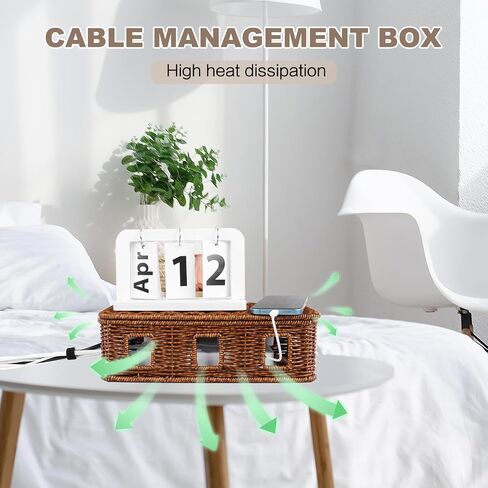 Cable Management Box, Floor Outlet Hider, Handwoven Imitation Rattan Cord Hider Organizer Box, Cable Hiding Box (Walnut, S) in Saudi Arabia