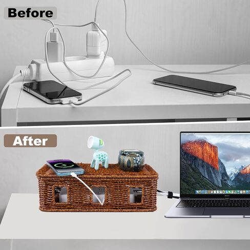 Cable Management Box, Floor Outlet Hider, Handwoven Imitation Rattan Cord Hider Organizer Box, Cable Hiding Box (Walnut, S) in Saudi Arabia
