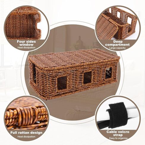 Cable Management Box, Floor Outlet Hider, Handwoven Imitation Rattan Cord Hider Organizer Box, Cable Hiding Box (Walnut, S) in Saudi Arabia