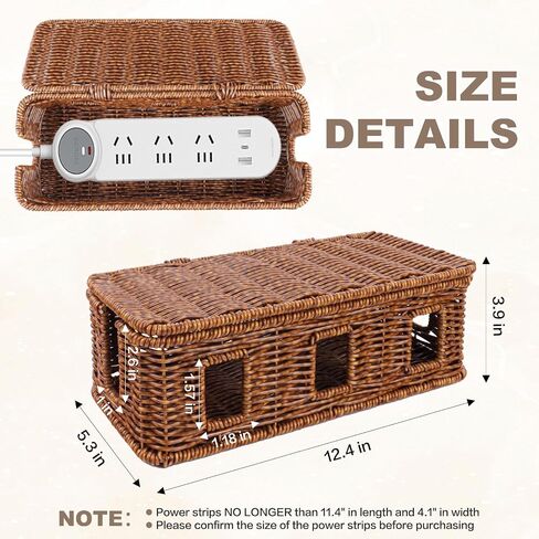 Cable Management Box, Floor Outlet Hider, Handwoven Imitation Rattan Cord Hider Organizer Box, Cable Hiding Box (Walnut, S) in Saudi Arabia