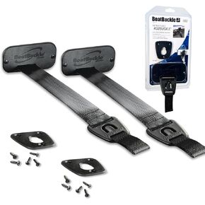 BoatBuckle Gunwale/Deck Mount Retractable Rod Tie-Down, 24-Inch Self-Retracting Fishing Rod Holder for Boats, Rod Straps for Boat Deck, Boat Rod Straps - Black