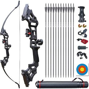 Archery Bow Set Recurve Bow and Arrow Adult Set 51" Training Bow Takedown 30 40 50lb Long Bows for Hunting Adult Beginner with 12 Arrows