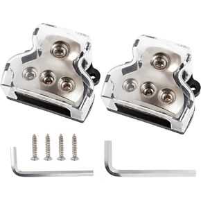 NuIth 2PCS 3 Way Zine-Alloy Power Distribution Block, 0/2/4 Gauge in 4/8 Gauge Out Auto Car Audio Distribution Connecting Block, 3 Way Ground Distribution Block for Audio Amplifier Splitter