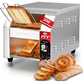 PYY Conveyor Toaster Commercial - Electric Industrial Belt Toasters Heavy Duty Stainless Steel Tostadora Transportadora for Bun Bagel Bread Waffle Restaurant Buffet Catering 200 Slices/Hour