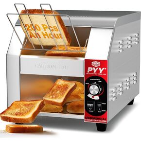 PYY Commercial Conveyor Toaster - 200 Slices/Hour Upgrade Electric Industrial Belt Toasters Heavy Duty Stainless Steel Tostadora Transportadora for Bun Bagel Bread Waffle Restaurant Buffet
