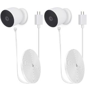 iTODOS 2 Pack 25Ft/7.5m Weatherproof Charging Cable for Google Nest Cam Outdoor or Indoor, Battery - Flat Outdoor Power Cord for Nest Camera with USB Power Adapter