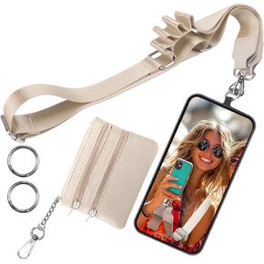 Mity rain Phone Strap Crossbody - Clip and Go Strap for Phone with Wallet Crossbody, Stylish Crossbody Adjustable Chain Lanyard with Leather Wallet for All Models Full Metal Fittings Black