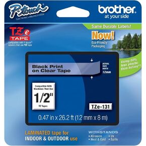 Brother Tape, Retail Packaging, 1/2 Inch, Black on Clear,2 Pack (TZe1312pk)