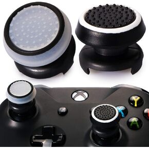 FPS Thumbstick Extender & 3D Texture Rubber Silicone Grip Cover 2 Sets for Xbox Series X/S & Xbox One Controller(Black+Clear)