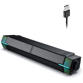 Jeecoo M20 Bluetooth Computer Speakers for PC Desktop Monitor, Gaming PC Sound Bar - Wired USB-Powered, Superb Stereo Sound, with LED Lighting - Combine/Separate to Customize Your Desk