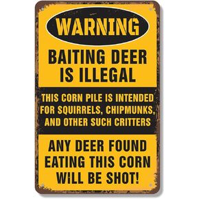 Warning Baiting Deer Is Illegal Eating Corn Will Be Shot (2 Pack) 8 Inch x 12 Inch Novelty Plastic Sign Durable UV Protected Perfect for Hunting Camps Farms Fun Gag Gift Crafted in the USA