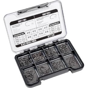 SF 10# 12# 14# 16# Fly Tying Hooks Kit Assortment Micro Barbed High Carbon Steel Standard Dry Curved Nymph Scud Pupa Fly Fishing Hook 240Pcs with Waterproof Magnetic Hook Box