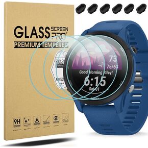 Suoman [4+6 Pack for Garmin Forerunner 255/255 Music Screen Protector + Charger Port Protector, [Anti-Scratch] Tempered Glass for Garmin Forerunner 255 Screen Protector