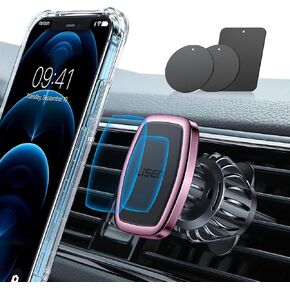 LISEN Magnetic Phone Holder for Car Upgraded Clip Ultra Car Phone Holder 6 Strong Magnets Cell Phone Holder Car Magnetic Case Friendly Phone Car Holder Mount for 4-6.7 inch Smartphones (Black)