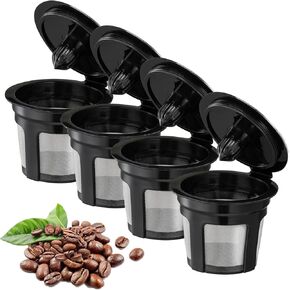 Reusable K Cups, 4 Pack Universal Fit Reusable Coffee Filters with Food Grade Stainless Steel Mesh Eco-Friendly Coffee Pods, for 1.0 and 2.0 Brewers