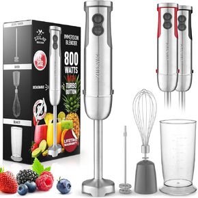 Zulay Immersion Blender Handheld - 800 Watt Hand Blender With High-Power Turbo Mode - Durable Stick Blender With Ultra-Sharp Stainless Steel Blades For Effortless Blending - Black