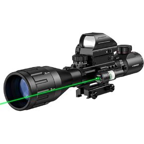 MidTen 4-12 & 16x50 AO Tactical Rifle Scope Dual Illuminated Rangefinder Optics & 4 Holographic Reticle Red/Green Dot Sight & Laser Sight