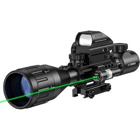 MidTen 4-12 & 16x50 AO Tactical Rifle Scope Dual Illuminated Rangefinder Optics & 4 Holographic Reticle Red/Green Dot Sight & Laser Sight