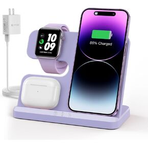 3 in 1 Charging Station for Apple Wireless Charger for iPhone 16 15 14 13 12 11 X 8 & for Apple Watch Charger Wireless Charging Station for Multiple Devices for AirPods 4 3 Pro