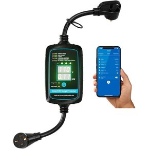 P2 بلوتوث ذكي RV Surge Protector 50Amp EPO | مقياس KWH، التحكم في التطبيق، حماية الجهد الكهربائي، إعادة الاتصال التلقائي، صفارة مدمجة، وحدة قابلة للاستبدال، مقاومة للطقس مدرجة في قائمة UL 125/250VAC (أزرق)