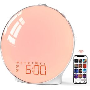 Sunrise Alarm Clock, Smart Wake-up Light Compatible with Alexa, Dual Alarms with FM Radio, Snooze Function for Heavy Sleepers, Adults&Kids