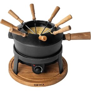 BOSKA Electric Fondue Set Pro/For Cheese, Chocolate and Broth Fondue / 8 people/Robust Cast-Iron/High Quality Materials/Splash Guard Included/Extra-long Cord/Black