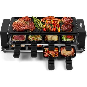 CUSIMAX Raclette Grill Korean BBQ Grill, Portable Raclette Table Grill Electric Grill with Non-stick Plate, Adjustable Temperature Control, Indoor Grill with Cool Touch Handles, 8 Cheese Trays for Fun