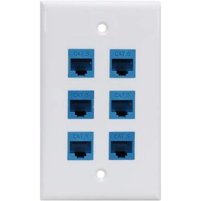 لوحة حائط إيثرنت Cat 6 6 منافذ، لوحة حائط إيثرنت أنثى-أنثى قابلة للإزالة متوافقة مع أجهزة إيثرنت Cat7/6/6e/5/5e - أزرق