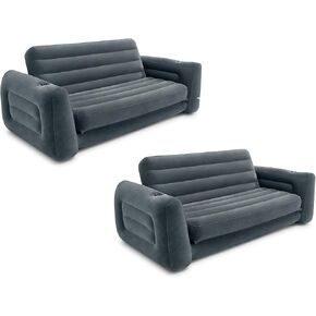 Intex 2 in 1 Inflatable Pull Out Sofa and Queen Size Air Bed Mattress with Cup Holders for Indoor and Outdoor Use for Adults (2 Pack), Charcoal Gray in Saudi Arabia
