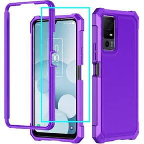 for TCL 505 Case/TCL 40XL Case/TCL 40T Case/Jitterbug Smart 4 Case with Screen Protector,Frosted PC Back Soft Silicone Military Grade Protection Phone Case for TCL 40 XL/TCL 40 T/Smart4/TCL 505 Blue