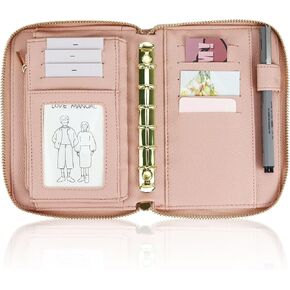 A7 Leather Budget Binder Cash Envelopes System Wallet Budget Planner PU Leather Cover Notebook with Zipper 6 Rings Refillable Money Wallet Organizer for Cash Budgeting and Saving (Only Binder - Skin Color)