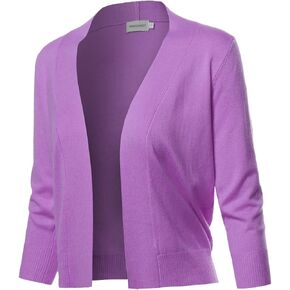 Women's Solid Soft Stretch 3/4 Sleeve Layer Short Cardigan