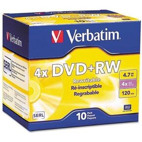 Verbatim VER94839 - DVD+RW 4.7GB 4X with Branded Surface - 10pk Jewel Case - 120 Min Recording Capacity