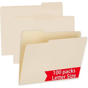 100 Packs Manila File Folder,Letter Size 8.5x11in,1/3 Cut Tabs Folder for Office,School and Home,Organizer File Folder