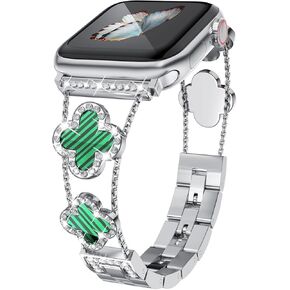 diamond metal band adds sparkle to your watch - Compatible with Apple Watch Series 8/7/6/5/4/3/2/1SE/Ultra - Clover is simple and stylish, fits women's sizes 38mm 40mm 41mm 42mm 44mm 45mm 49mm.(Gold/black, 42mm/44mm/45mm)