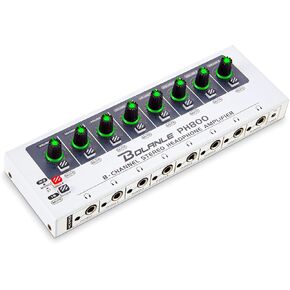 Bolanle PH800 8-Channel Headphone Amplifier 3.5mm&6.35mm Jacks, Headphone Splitter with 16 Headphone Output Port, Compact Headphone Amp with Mono and Stereo Switch, 7 Color Breathing Light.