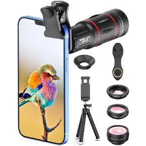APEXEL 4 in 1 Phone Photography Kit, Lens Set with Flexible Phone Tripod, 18X Telephoto Lens, Fisheye, Macro & Wide Angle Lens for iPhone 13/12/11//XS Max/XR/XS/X Samsung One Plus in Kuwait
