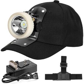 Lokilo Super Bright 1+6 LED Mining Headlamp,Rechargeable Waterproof Headlight with Miner Cap,Long Lasting,Lightweight Perfect for Work Camping Hiking and Emergency Use White Light (White with Hat)