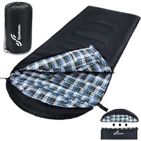 Sportneer Sleeping Bags for Adults, 0 Degree Sleeping Bag XL Flannel Winter Cold Weather Sleeping Bag with Detachable Hood Compression Sack for Camping, Backpacking, Hiking